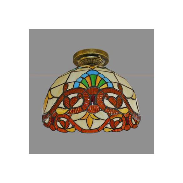 Tiffany Style Victorian/Flower/Pearl/Barroque Lámpara Flush Lámpara Tombra de vidrio 1 Cabeza de montaje Fancos en latón/bronce antiguo para sala de estar