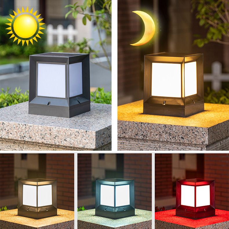 Waterproof Black Pillar Lamp Square Solar Outdoor Lights for Garden