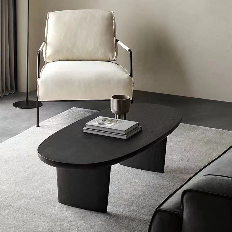 Modern 2 Legs Oval Cocktail Table Wooden Coffee Table in Black