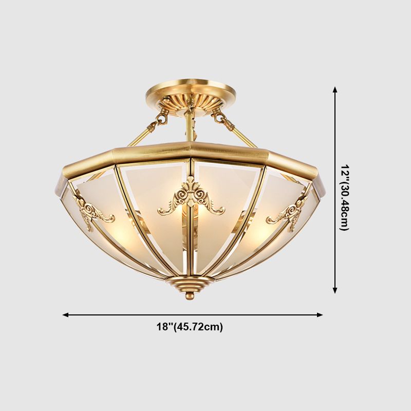 Éclairage de montage de plafond en verre en laiton de style vintage de lumière de bâti semi-encastré inversé