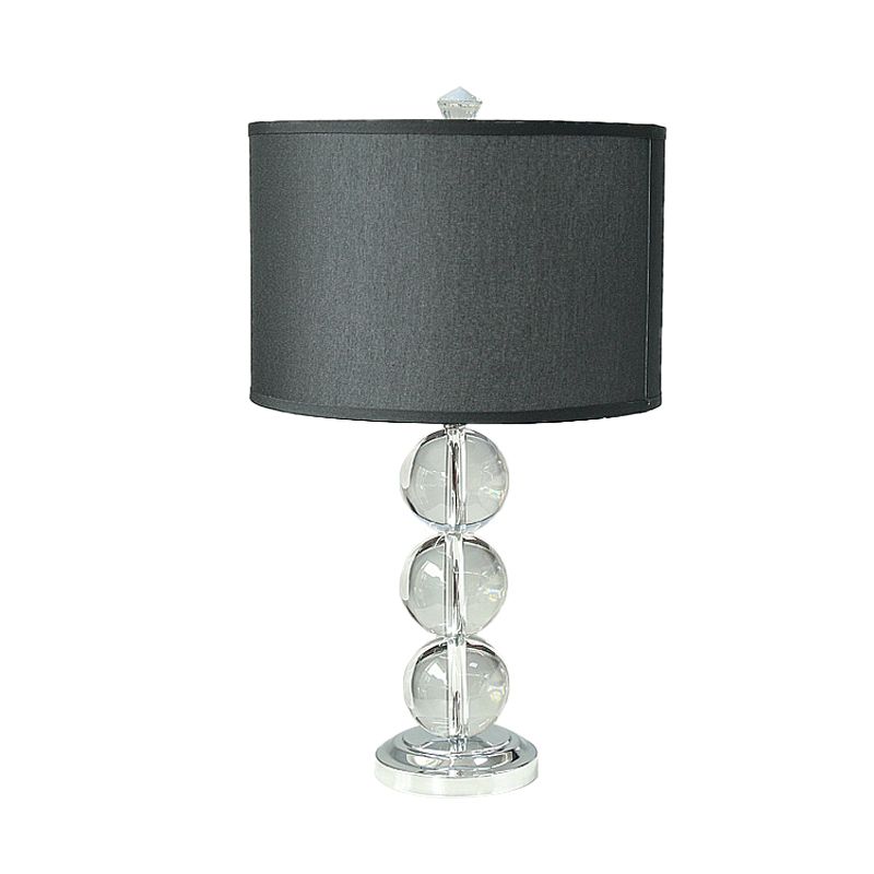 Lámpara de mesita de noche de una sola bombilla, lámpara de mesa de tambor de tela rústica con decoración de bola de cristal, color negro