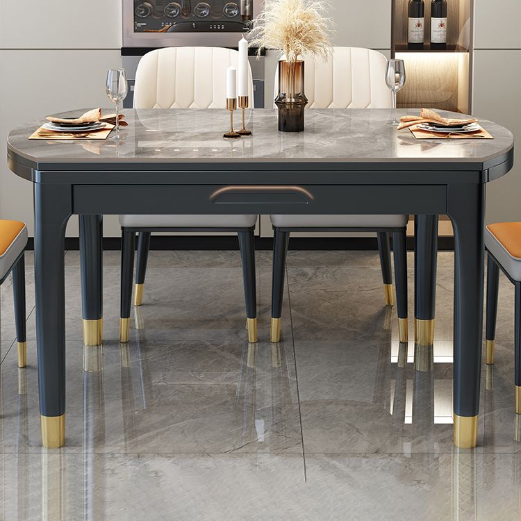 Modern Foldable Stone Dining Table Rubber Wood Legs for Dining Room