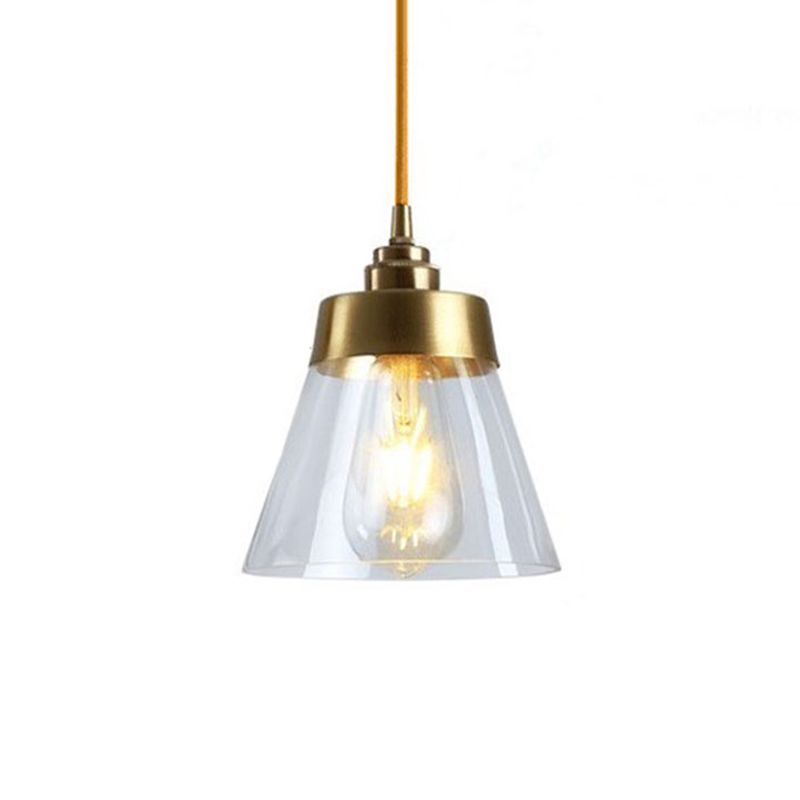 Gold Conical/Hoop/Grenade Hanging Lamp Postmodern 1-Light Metal/Clear Glass Suspension Pendant for Restaurant