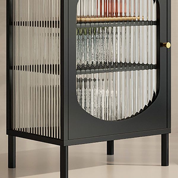 Modern Indoor Dining Server with Glass Doors Polished Finish Metal Sideboard