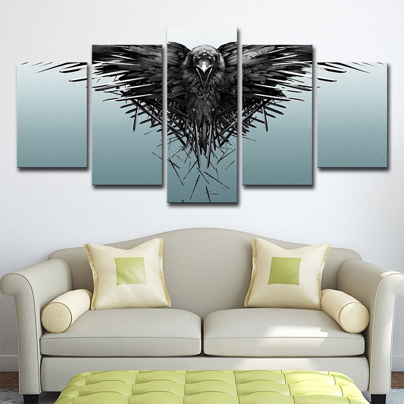Black Eagle Canvas Wall Art Animal Kids Style Multi-Piece Wall Decor on Blue for Home