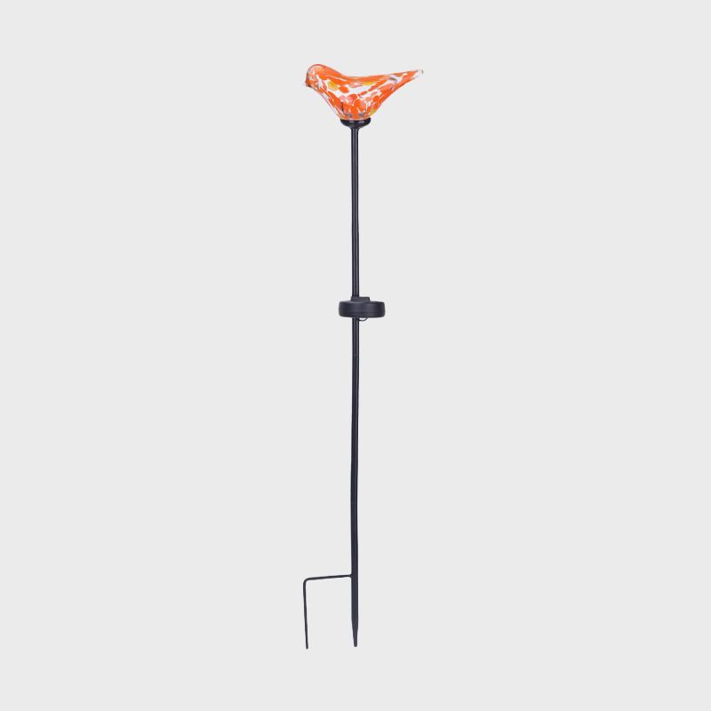Bird Garden Decoration Stake Lamp Blue/Yellow/Orange Glass Modernist LED Solar Path Light in Black