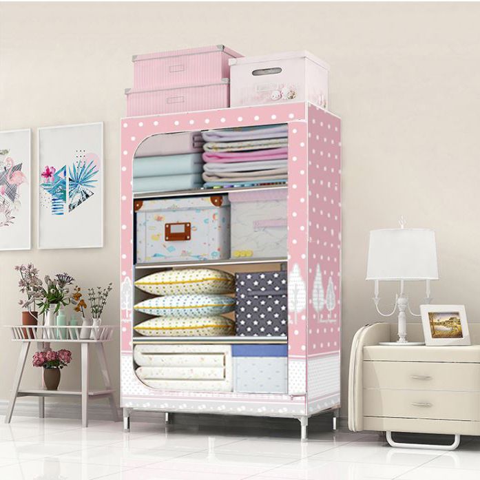 Steel Frame Non-Hanging Armoire Modern Style Wardrobe with 5 Shelves