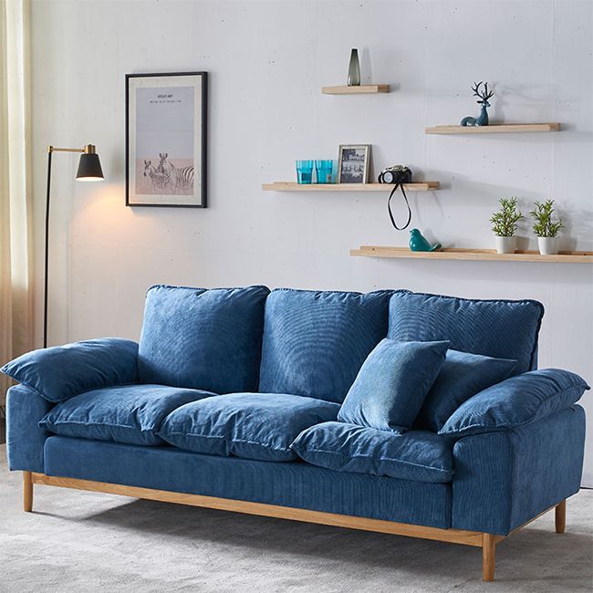 Nordic 3 Seater Sofa 100 Polyester Pillow Top Arm Settee with Cushions and Wooden Base