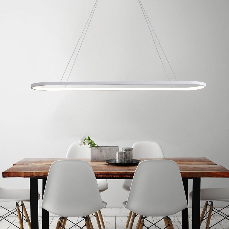 Black/White Ellipse Hanging Lamp Simplicity 27"/35.5" L LED Metal Island Light Fixture over Dining Table