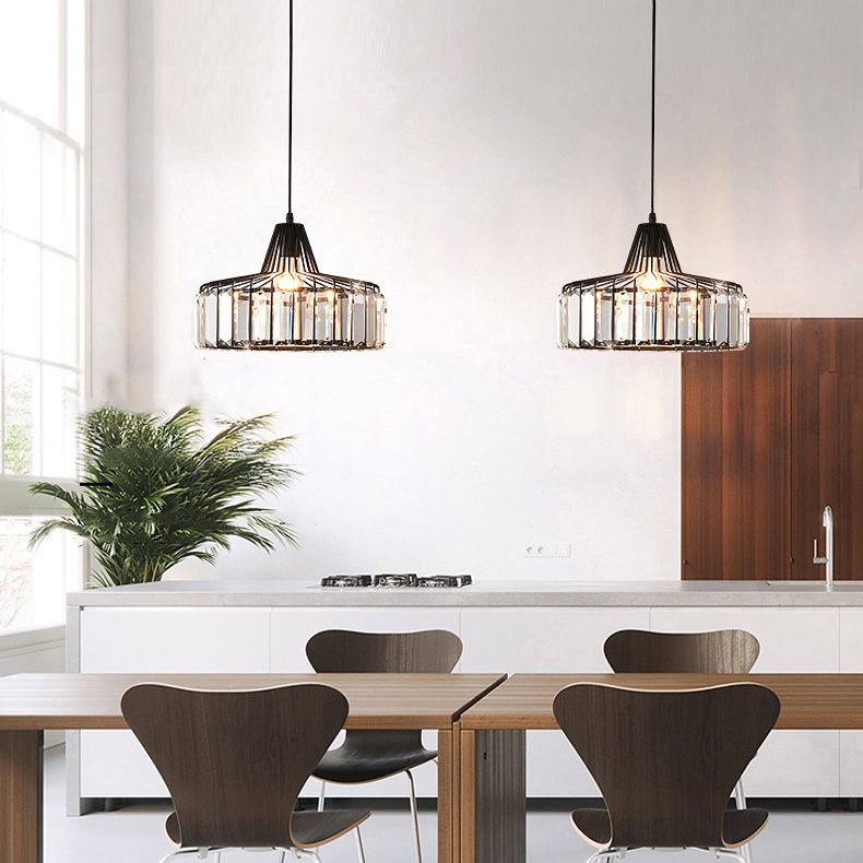 Crystal Luxury Pendant Light Modern Style Iron Cage Shaped Hanging Light for Living Room