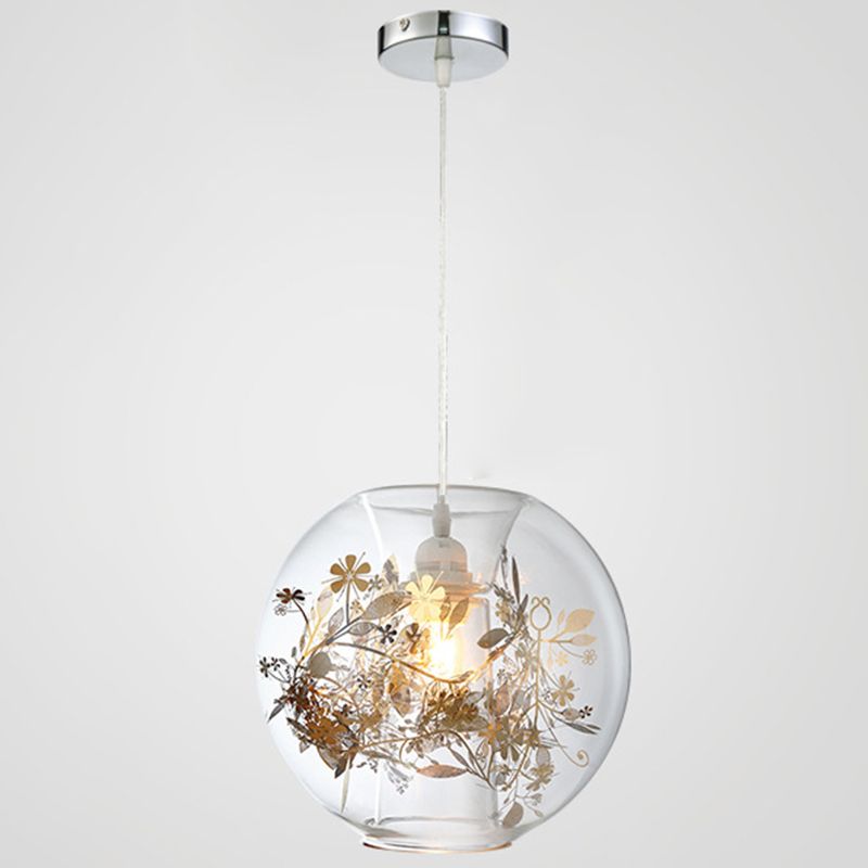 Modern Art Deco Pendant Light Spherical Clear Glass 1 Light Suspension Light for Living Room