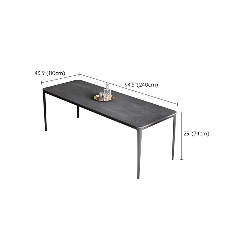 Modern Grey Rectangular Stone Tabletop Dining Table with 4 Black Legs
