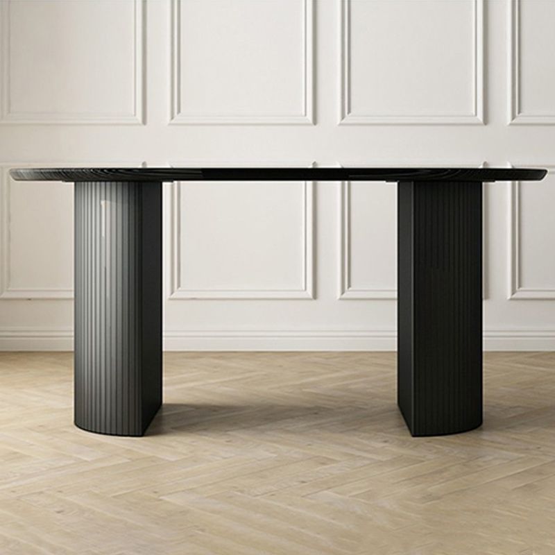 Modern Wooden Table Oval Dinner Room Kitchen Table in Black with Double Pedestal