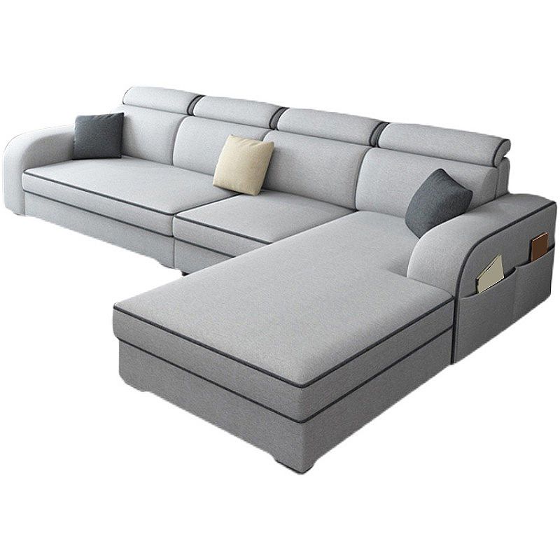 Light-grey Faux Leather Removable Cushions Square Arm Sectionals for Living Room