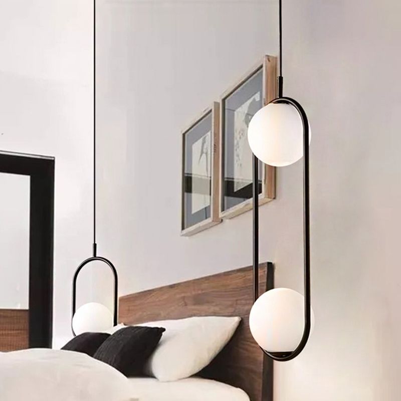 Globe Anhänger Beleuchtung modernes weißes Glas 1/2 Lichter Schwarz/Gold Hanging Deckenlampe für Schlafzimmer
