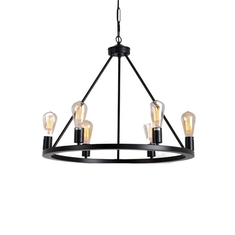 Living Room Chandelier Black Six Head Industrial Style Hanging Fixture