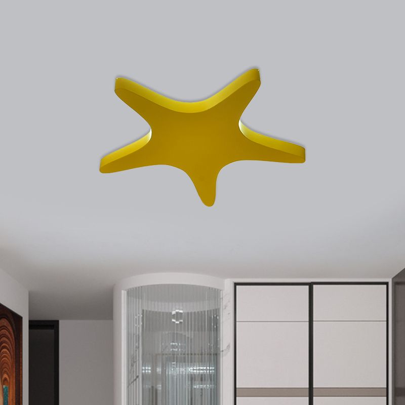 Metallic Star Ceiling Fixture Cartoon Yellow/Orange/Blue LED Flush Mount Lighting for Kids Room