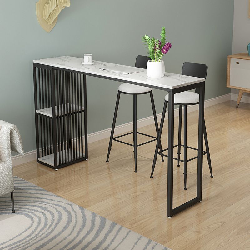 Industrial Rectangle Bar Dining Table Faux Marble Bar Stool Table with Storages