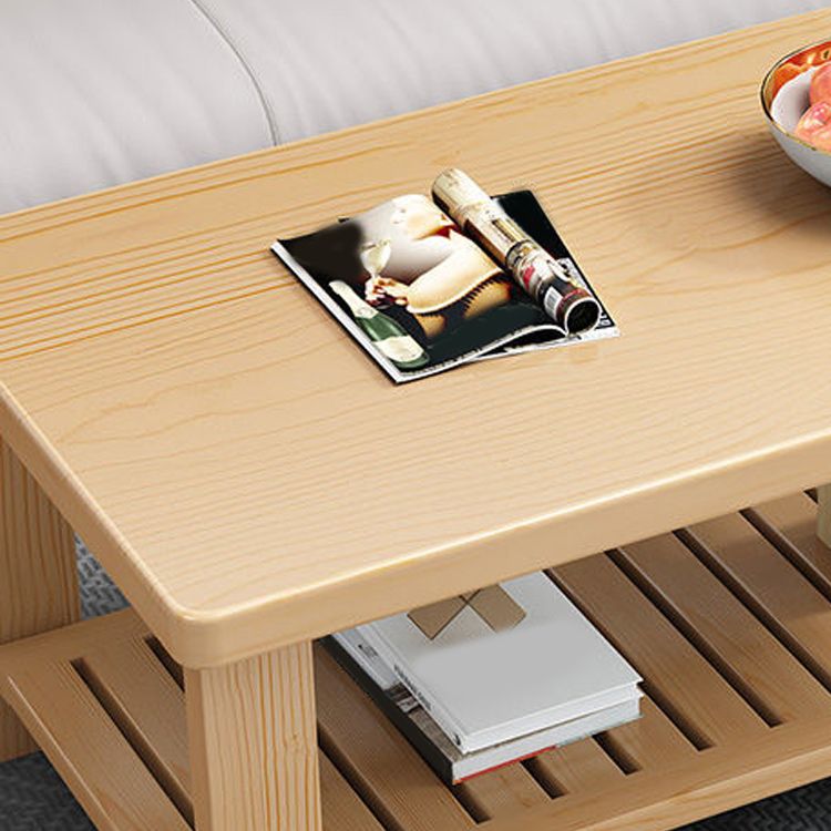17.7" H Modern Rectangle Wood Coffee Table 4 Legs Cocktail Table with Shelf