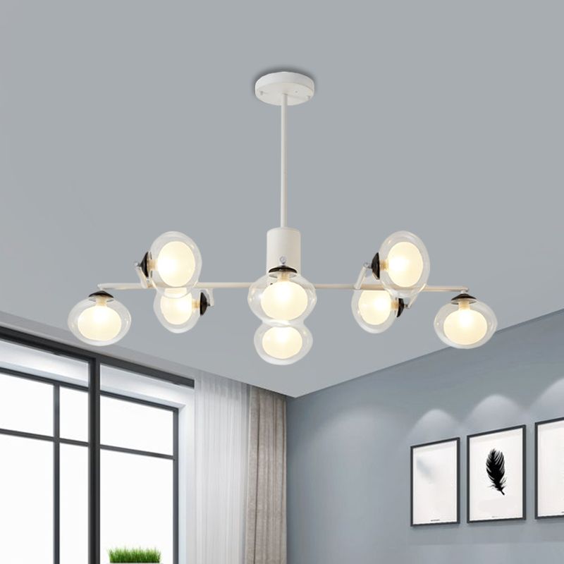 Modern Simple Oval Shade Island Light 8/12 Lights Glass Suspension Light in Black/White