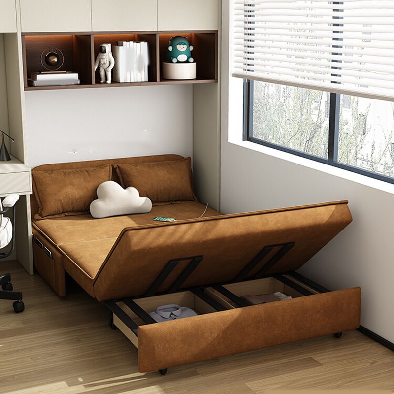 Scandinavian Sofa Bed Storage Sleeper Sofa in Orange Upholstery