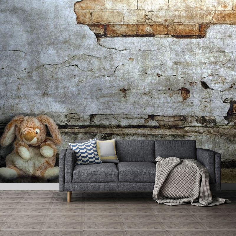 Aged Brick Wall Paper Murals Grey Countryside Wall Decor for Living Room, Custom Made
