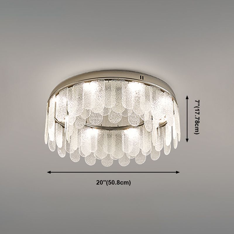 Plafonnier de forme ronde moderne en acier inoxydable, montage encastré avec abat-jour en verre pour pièce