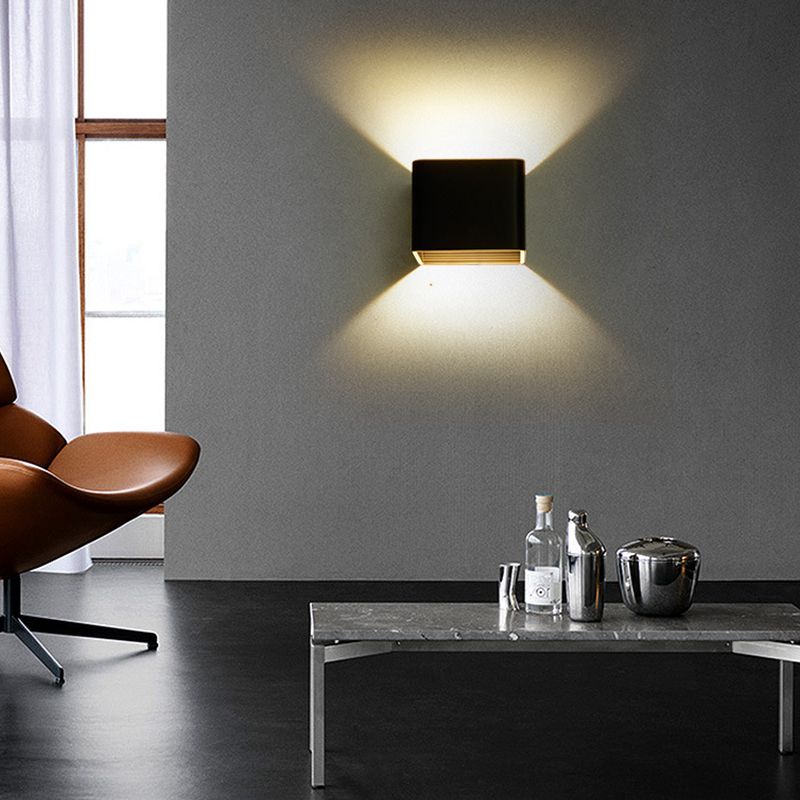 Square Wall Light Fixture Modern Metal 1 Light in Black/White