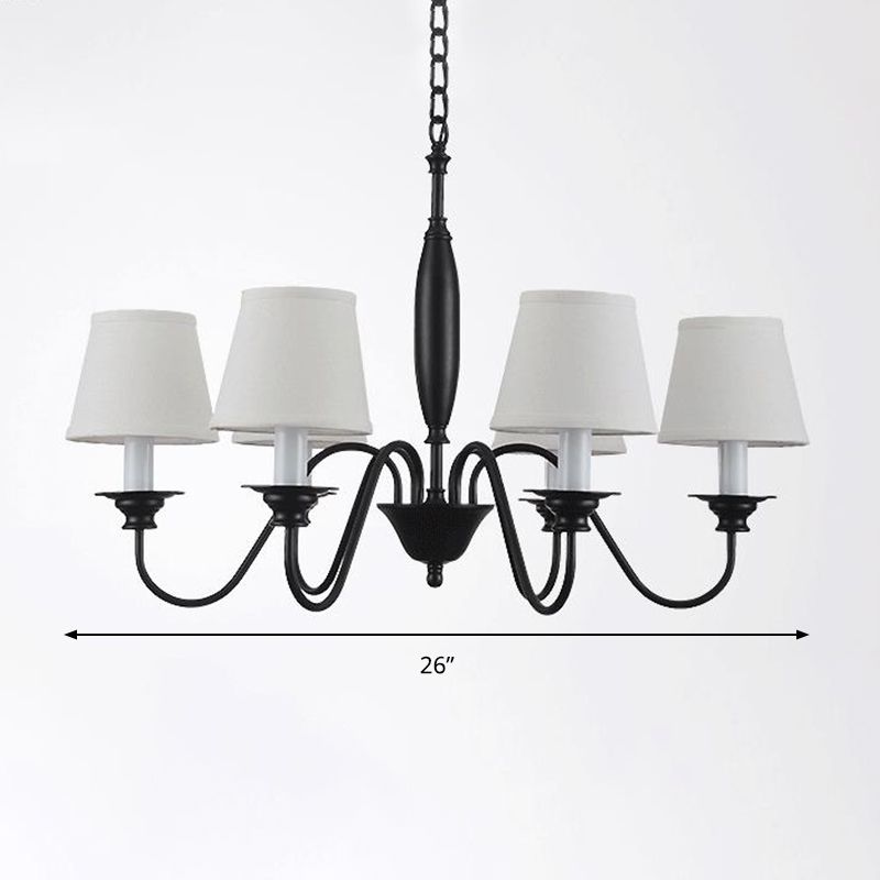 White Barrel Chandelier Lamp Modernism 6 Lights Fabric Suspension Light for Dining Room