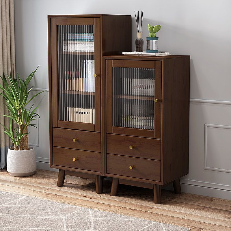 Rubberwood Glass Door Accent Cabinet 2 - Drawer 19.7" W Side Cabinet