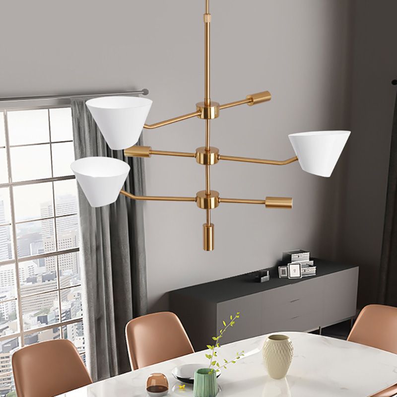 Zweig Metall Kronleuchter Licht moderne 3 Lichter Gold Hanging Deckenleuchte mit klarem Glaskegelschatten