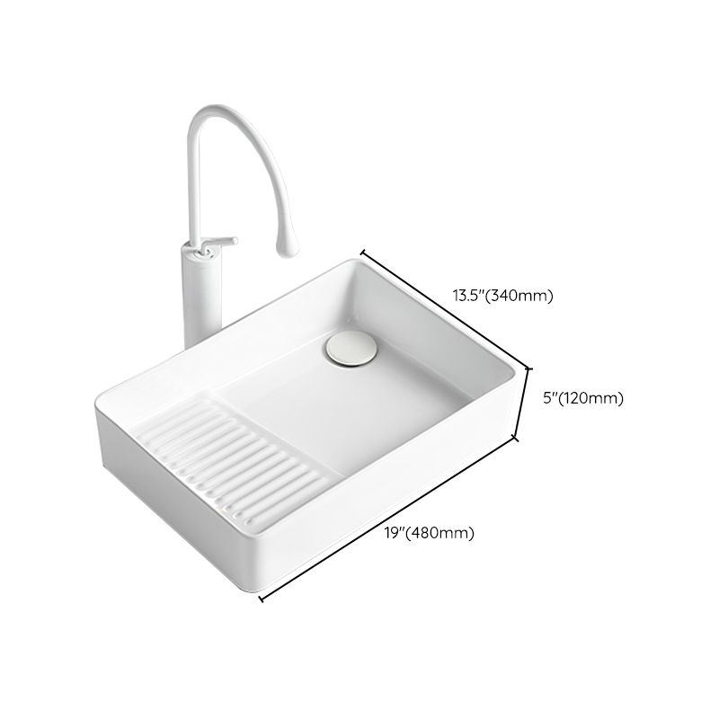 Modern Bathroom Sink Rectangular Porcelain Vessel Sink with Pop-Up Drain