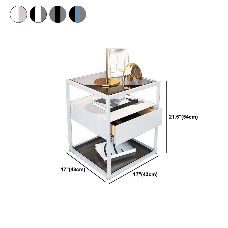 Modern Style Metallic White/gold/black Tempered Glass Table Top Nightstand
