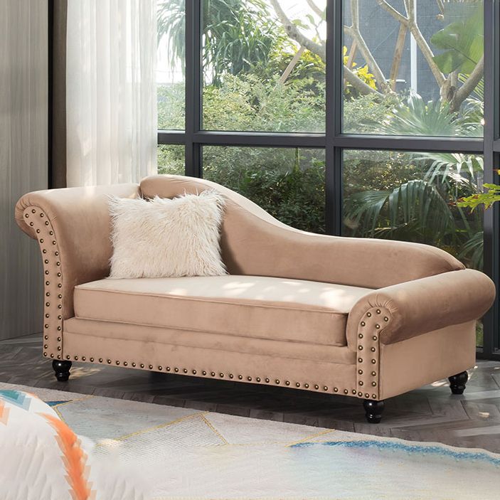 Contemporary Rolled Arms Chaise Living Room Chaise with Upholstered