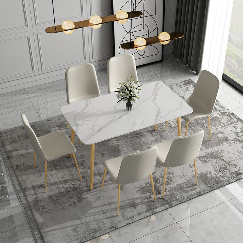 Traditional Luxury Dining Table White Sintered Stone Table with Gold Frame
