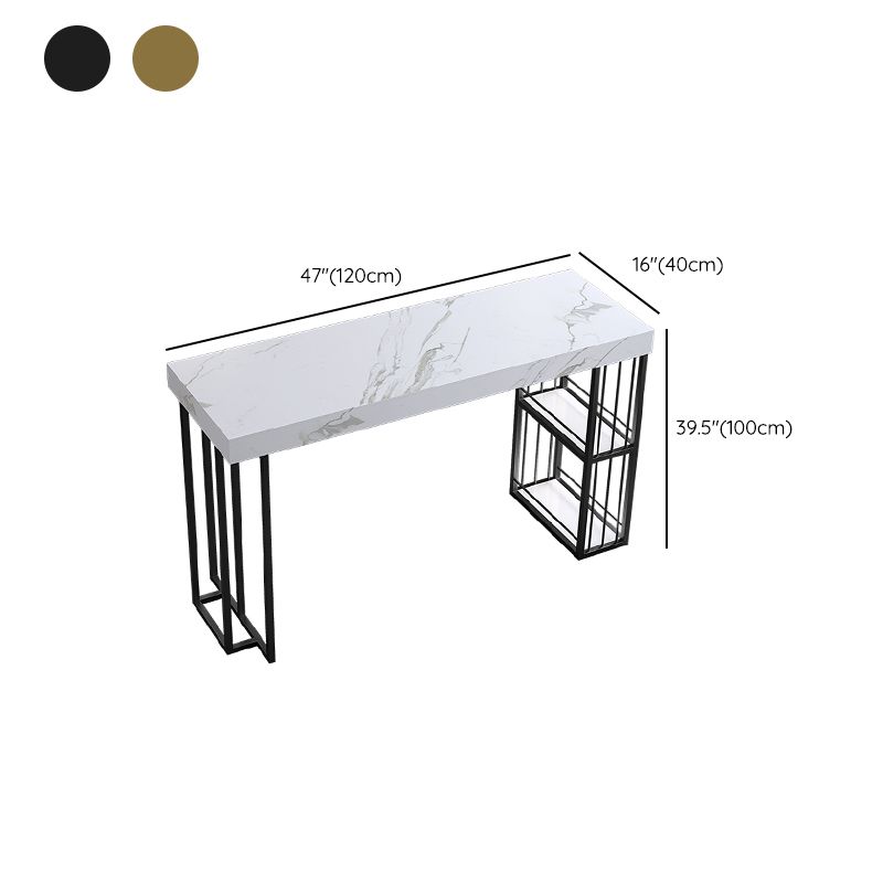 Stone Top Rectangle Bar Table with Metal Storage Base for Home