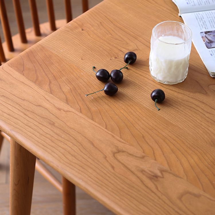 Solid Wood Modern Dining Table Brown Rectangle Table with 4 Legs for Home Use