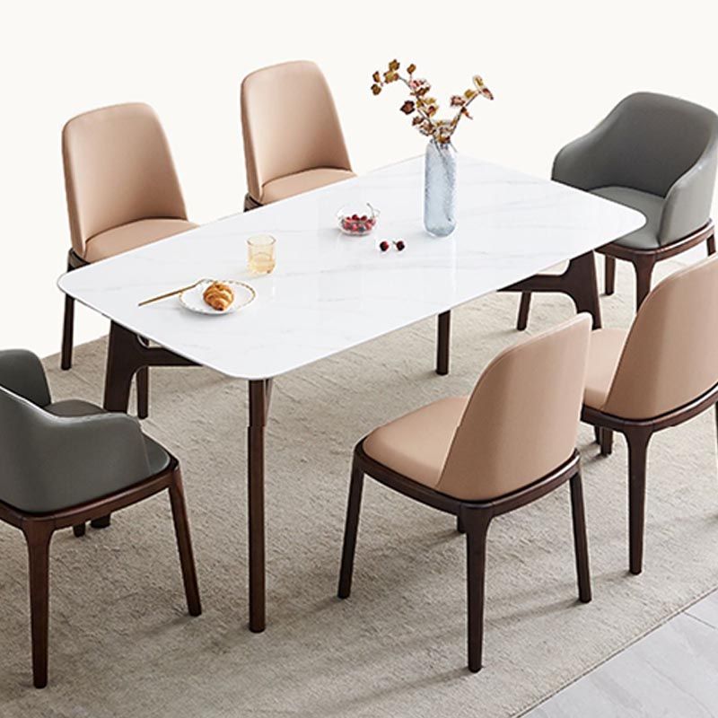 Mid-century Rectangle Dining Table White Stone Top Tripod Base Dining Table