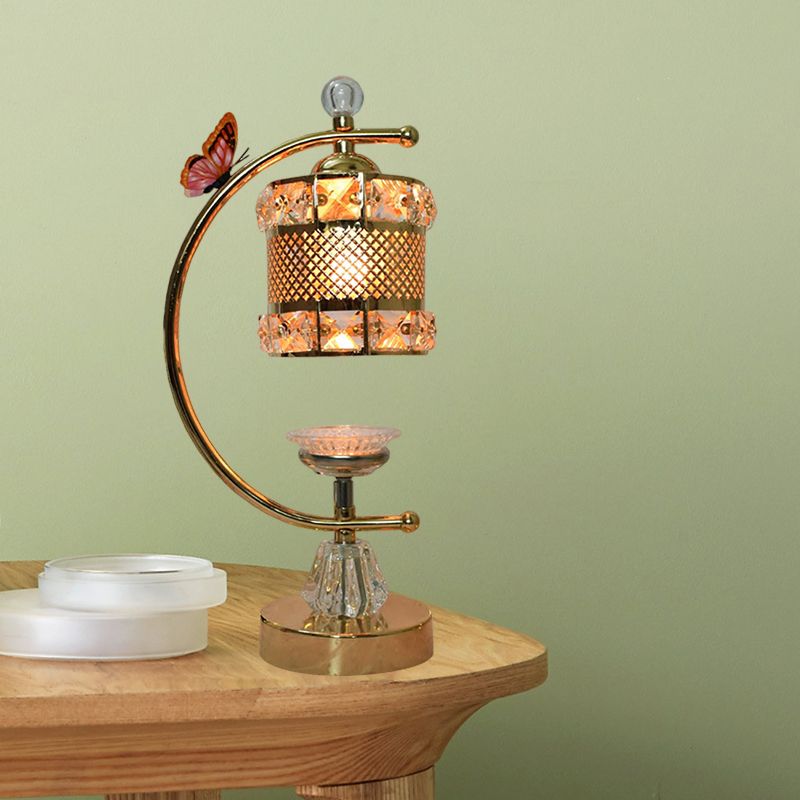 Cube / Fleur Shape Table Lampe modernisme incrusté de cristal 1 tête de chevet en or avec un bras incurvé