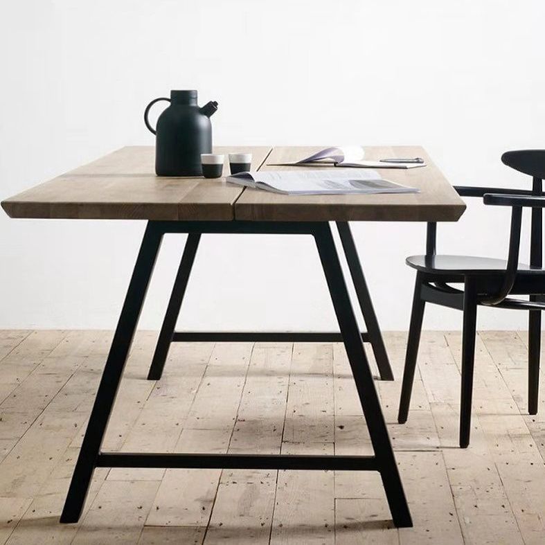 Rectangle 4 Legs Luxury Table Wood Color Fixed Table with Pinewood Solid Wood