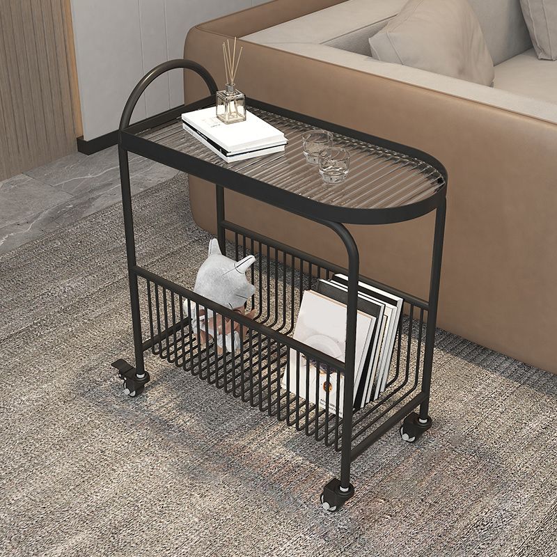 Metal and Glass Side Table Modern Bedroom End Table with Storage