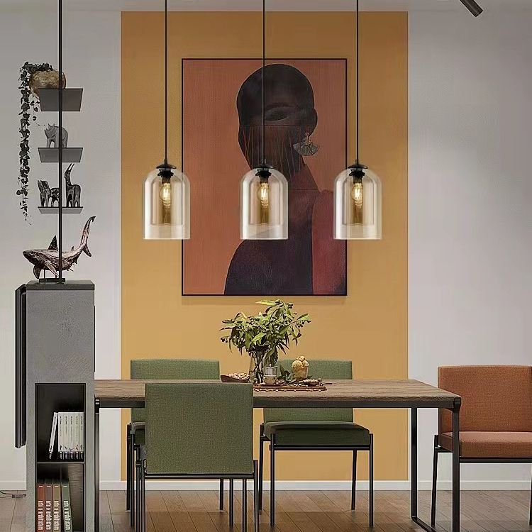 Double Glass Bell Pendant Light in Modern Luxury Style Wrought Iron Hanging Lamp for Interior Spaces