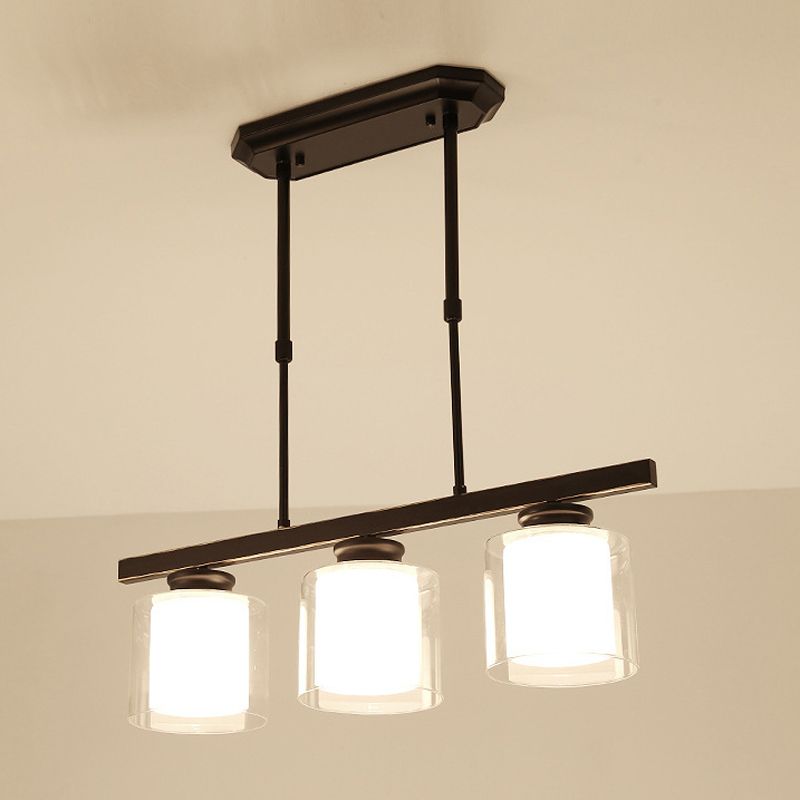 Glass Cylinder Island Pendant Lighting Modern Multiple-Light Island Light Fixtures