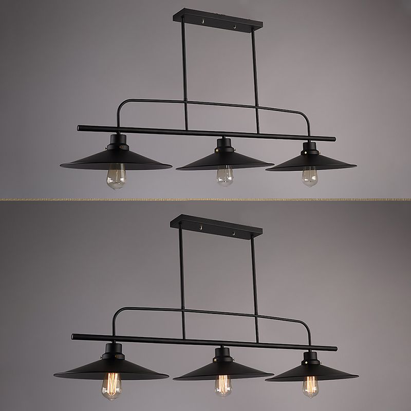 Posteo colgante de tono de platillo de platillo de hierro forjado de estilo industrial de estilo industrial de 3 luces para el bar de restaurantes