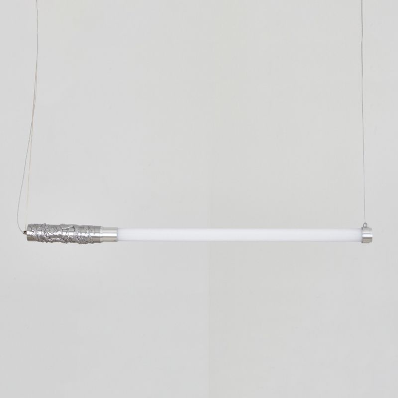 Silver Modern Metal Ceiling Light Tube Shape Island Light with Acrylic Shade for Bedroom