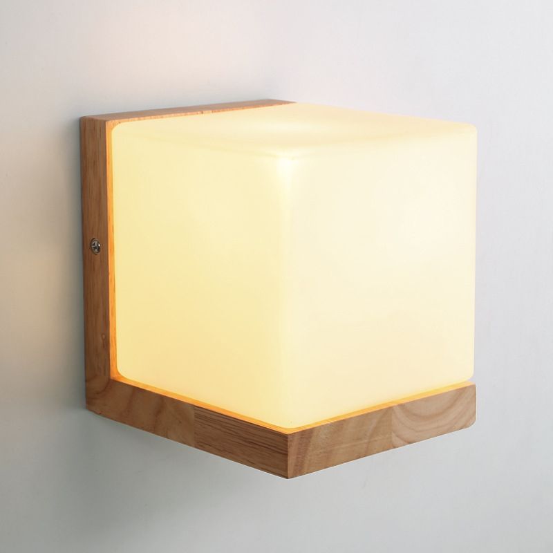 Nordic Style Squared Wall Sconce Lighting Wooden Bedroom Wall Light Sconce in White