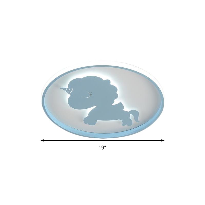 Ring-Flush-Lampe mit blau/rosa Pferd/Elefant-Design, Metall-LED-Cartoon-Deckenleuchte für Kinder