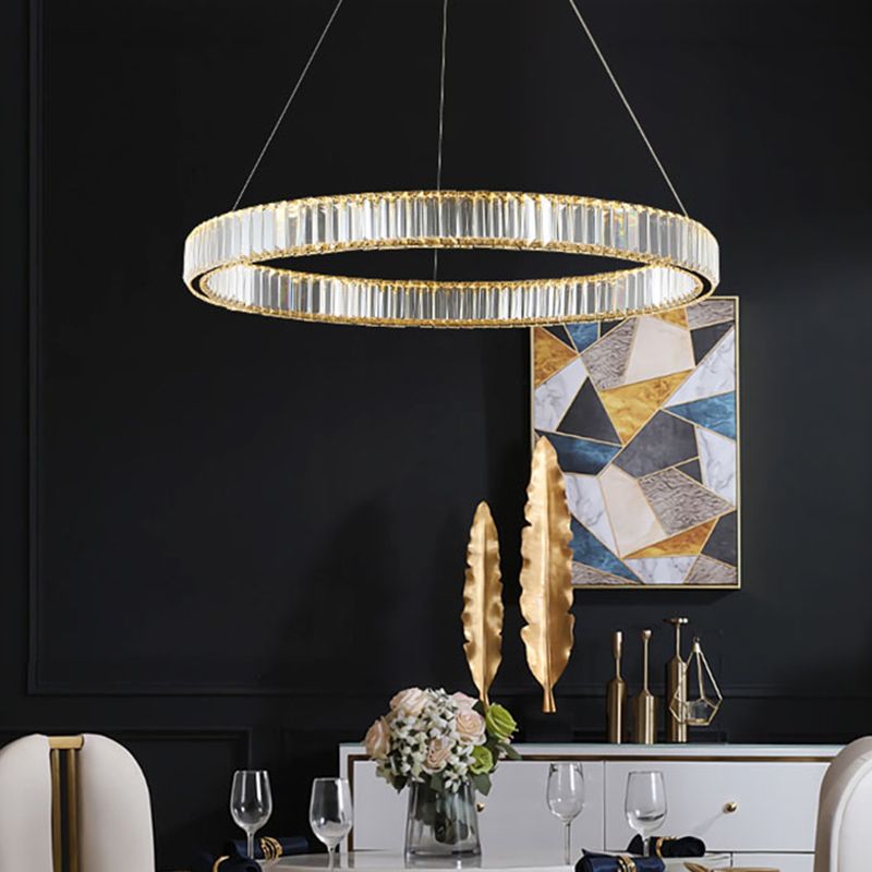 Circle Chandelier Lighting Fixture Minimalist LED Crystal Pendant Lighting Fixture
