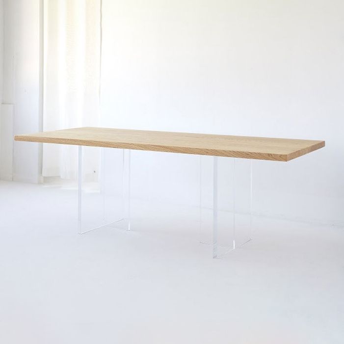 Wood Top Dining Table Modern Table with Double Acrylic Legs for Living Room