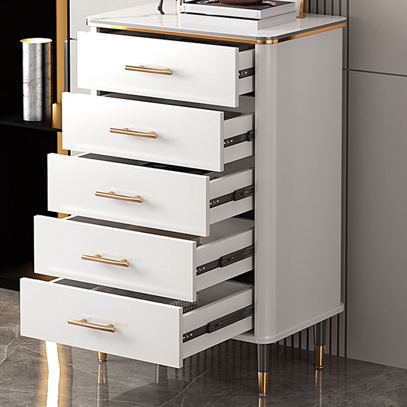 Glam Bedroom Stone Storage Chest Vertical Chest in White with Drawers